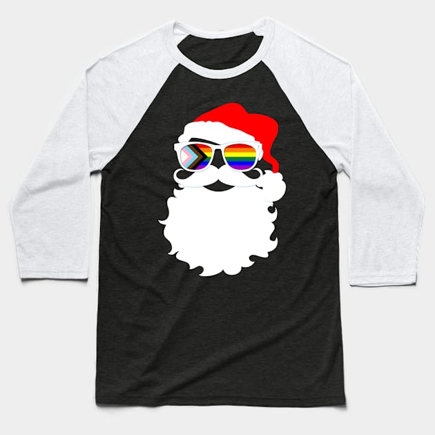 Santa Claus LGBTQ Progress Pride Flag Sunglasses Baseball T-Shirt by wheedesign